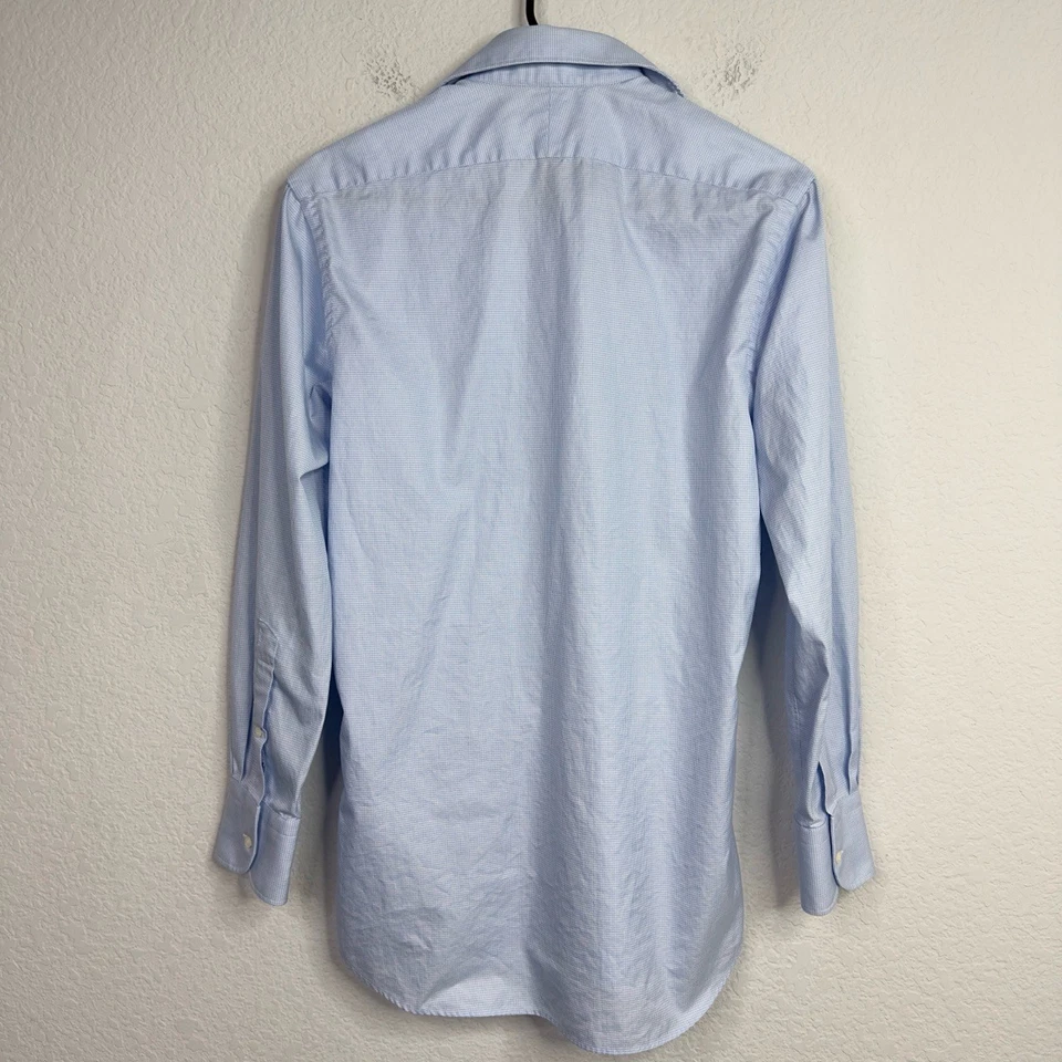 Camisa Suitsupply Para Hombre 38/15 Azul Pata de Gallo Botón Manga Larga Carrera Preppy Foto 2 de 4