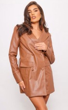 Pretty Little Thing Chocolate Faux Leather Oversized Blazer Dress Size 4 NWT