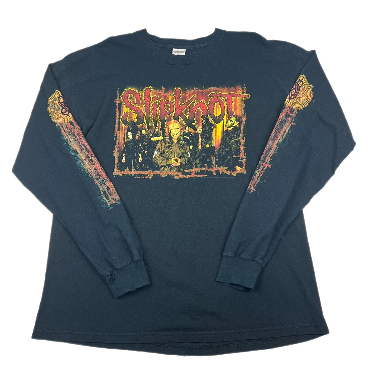 Vintage Slipknot T-Shirt Long Sleeve XL Double Sided Graphic Heavy Metal Black