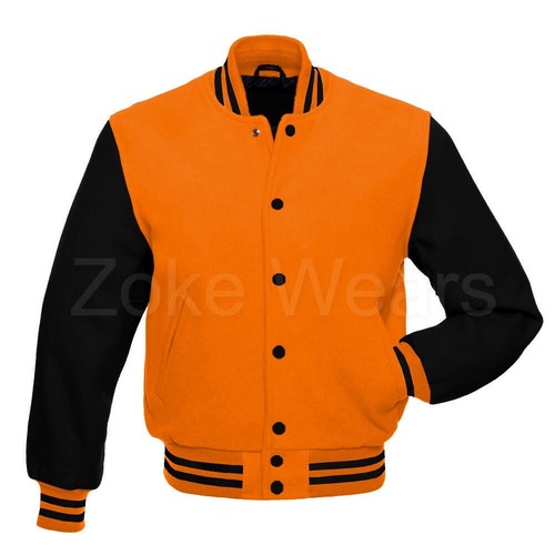 Mens Varsity All Wool Baseball Letterman Bomber Style Black Sleeves Retro Jacket - Picture 12 of 18
