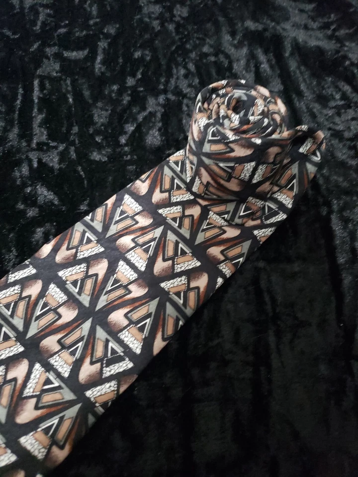 Corbata de cuello Martin Wong Napa Ca para hombre negra tostada seda geométrica hecha en EE. UU. ropa profesional Foto 4 de 4