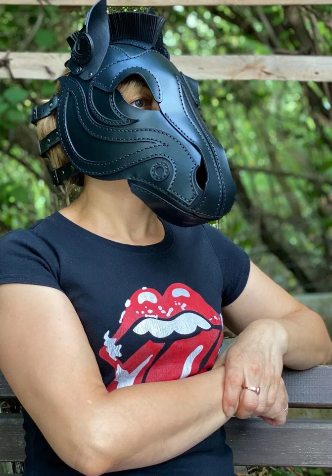 Horse leather mask, Leather Pony Hood,   Handmade Pony play mask - Image 4 of 4