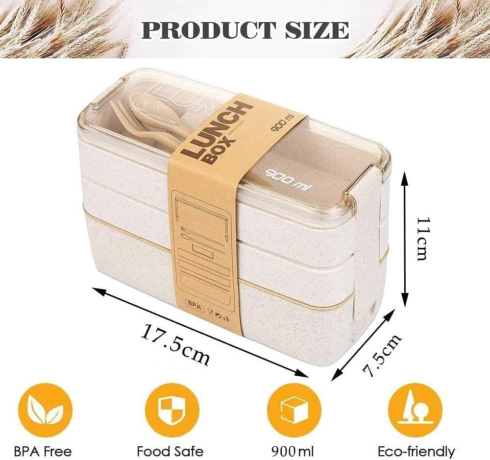 Bento Box for Adults, 3-In-1 Meal Prep Container, 900ML Japanese Lunch Box with