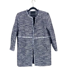 Ivanka Trump Navy White Fringe Tweed Open Blazer Jacket Size 8