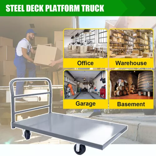 Steel Platform Truck Deck Platform Truck Push Cart 60" L x 24" W Portable Dolly - Picture 5 of 10