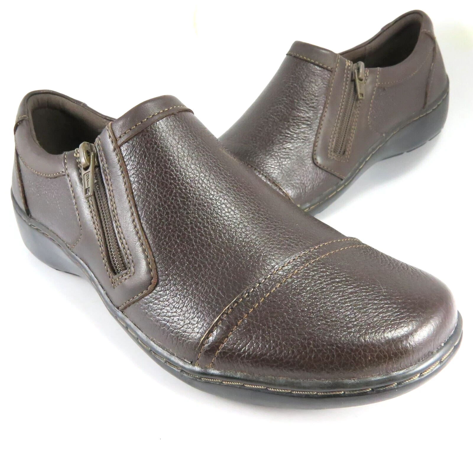 Mocassini Clarks CORA GINY con zip da donna taglia 9 5 M mocassini in pelle testurizzata marrone