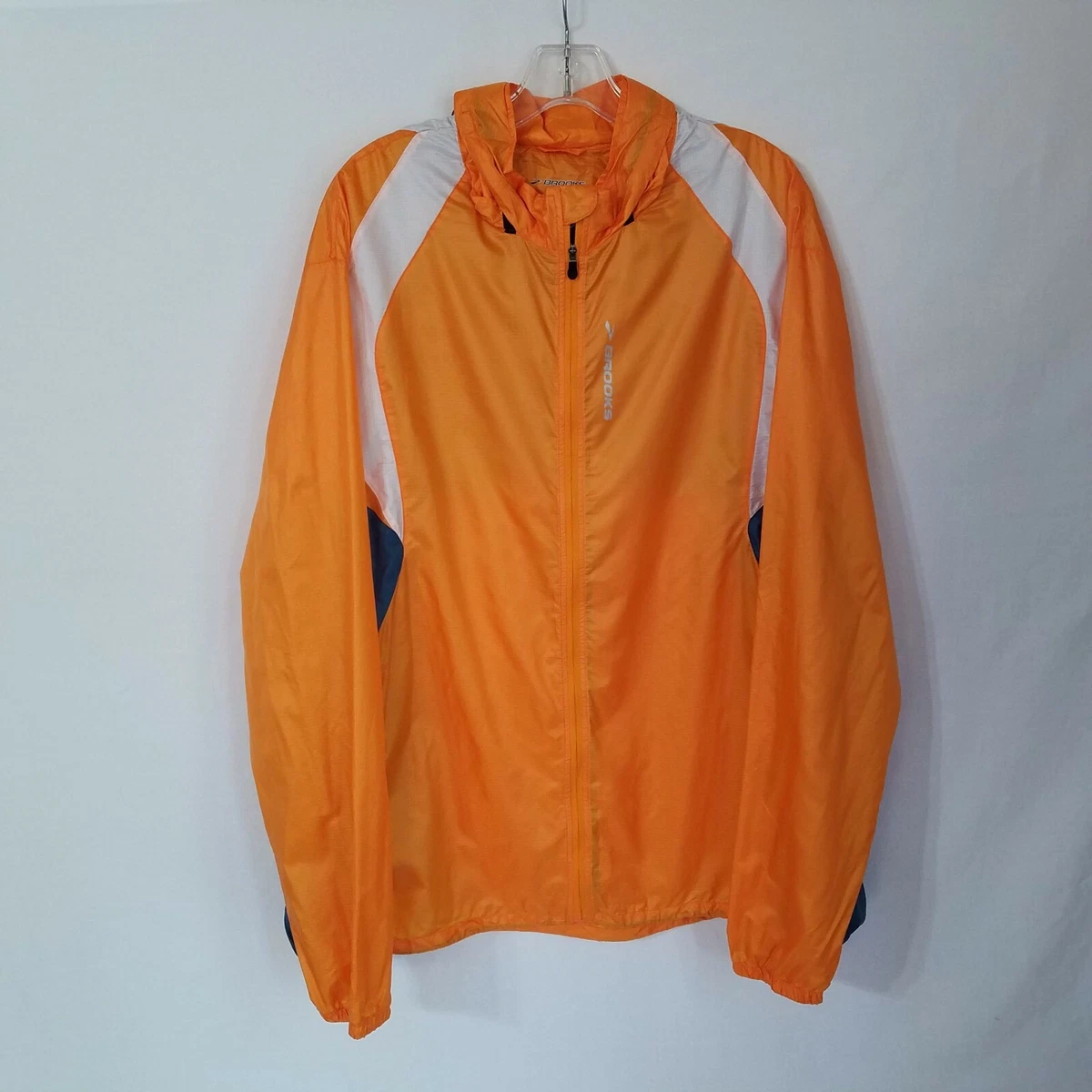 Brooks Mens LSD Lite Jacket II Orange Blue W/ Hood Runnig Jacket Size XL O416