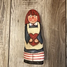 Cypress Knee Folk Art Doll Raggedy Ann Hand Carved Hand Painted OOAK 8" Signed