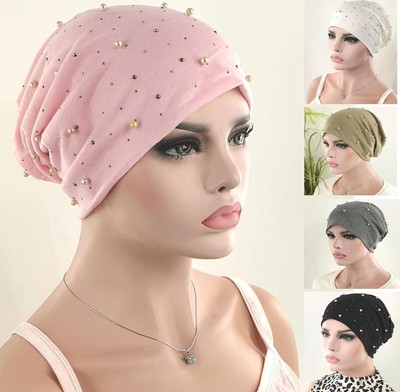 BEANIE MÜTZE Damen Longbeanie Slouch Chemo Studs Cap Weich STRASS PERLEN 55-58