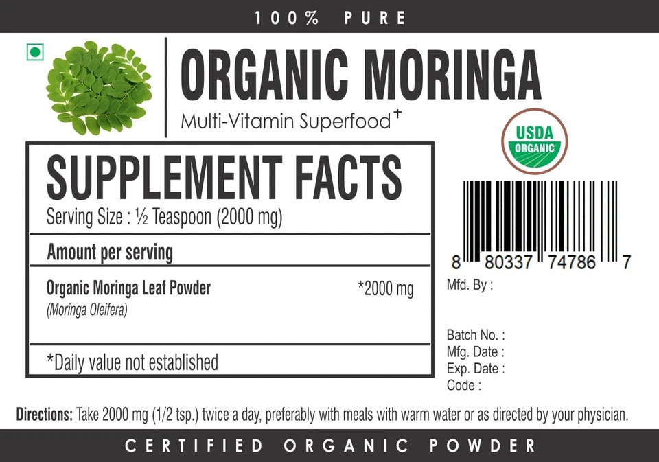 ORGANIC Moringa Oleifera Leaf Powder RAW Superfood Multi Vitamin PURE Supplement Foto 3 de 3