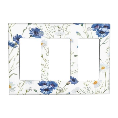 Blue Floral Wall Plate Cover Single Toggle Light Switch Plate Cover Home Decor - Picture 9 of 27