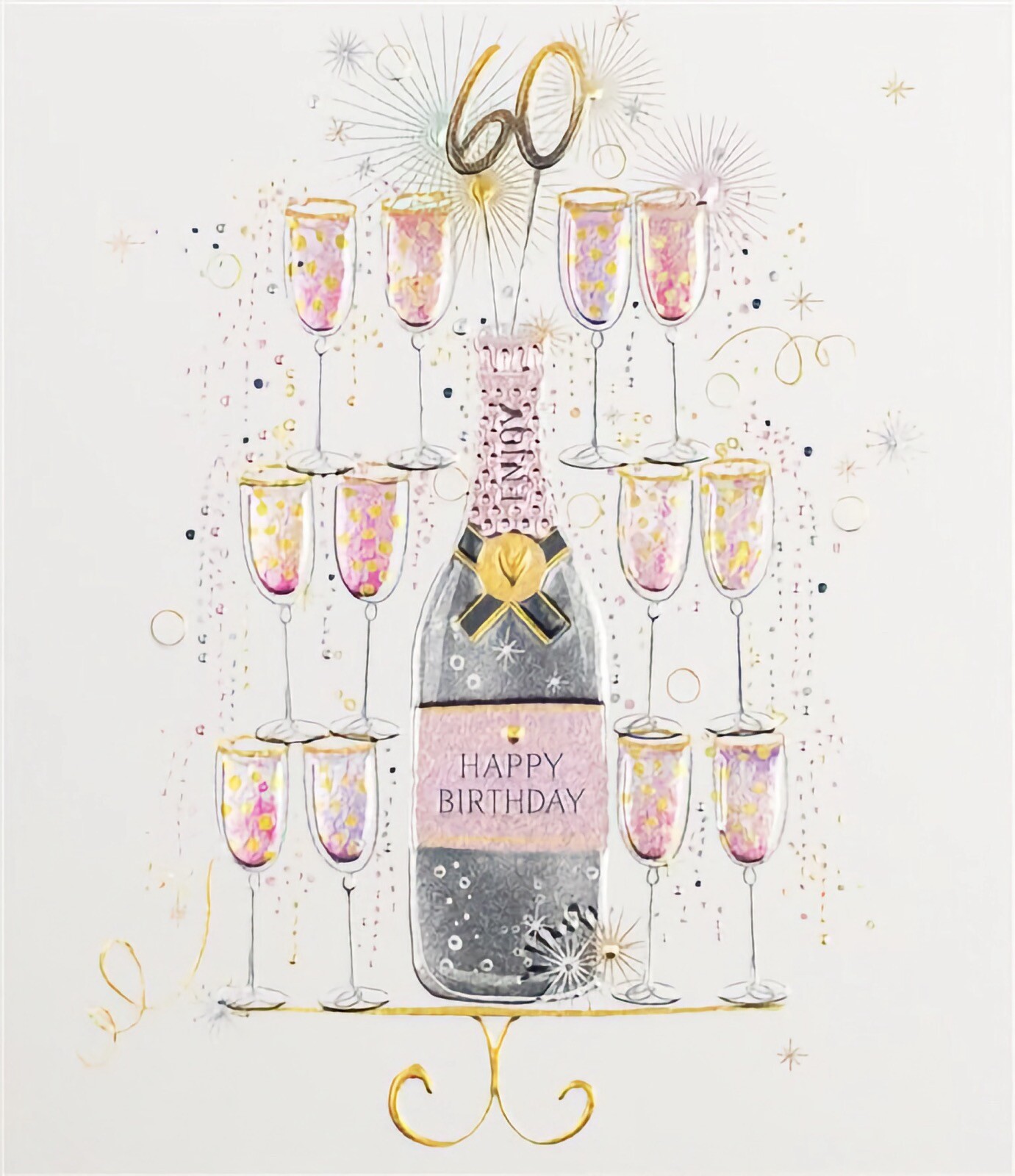 60th Birthday Premium Card Champagne Open Female Mum Nan Daughter Sister Friend