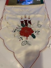HOMEWEAR Home Wear Poinsettia Candle Holiday Cutwork Table Runner 14x90 NEW NOS