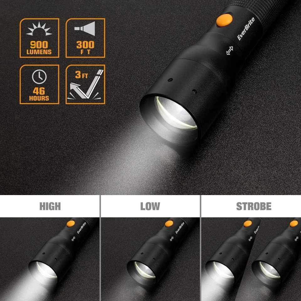 EverBrite 900 LM Flashlight Ultra Bright Tactical Adjustable Focus 3 Light Modes - Image 2 of 4