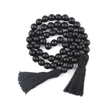 Wood Beads Garland with Tassels Farmhouse Beads Rustic Prayer Beads Boho Bead...