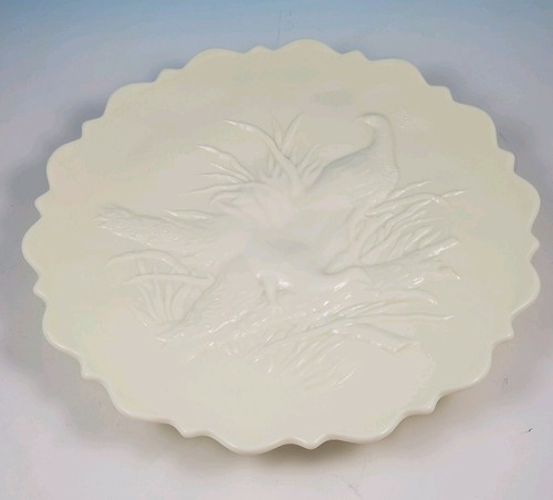 L G Wright Peacock Vaseline Custard Milk Glass Cake Plate w/ Northwood Trademark - Picture 4 of 12