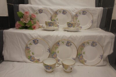 [NB104 Grosvenor China Tee Set Forget Me Nots & Lots of Gilt Sehr guter Zustand