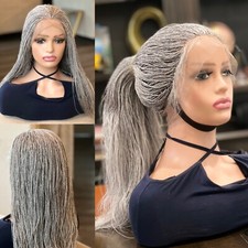 Braided wig:. Micro twist gray wig. It s made on a full lace wig. 26inches Long