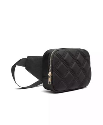 LIKE DREAMS Utility quilted nylon women's belt bag fanny pack waist pack -BLACK
