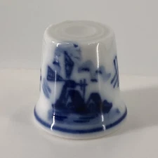 St Thomas US Virgin Island Souvenir Porcelain Thimble w/ Blue Windmill Scene