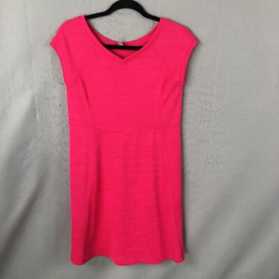T Talbots  Dress Womens Petite Pink Raspberry Bright Neon Knit Stretch Casual