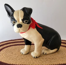 Vintage Cast Iron Boston Terrier Dog Door Stop Heavy Black And White