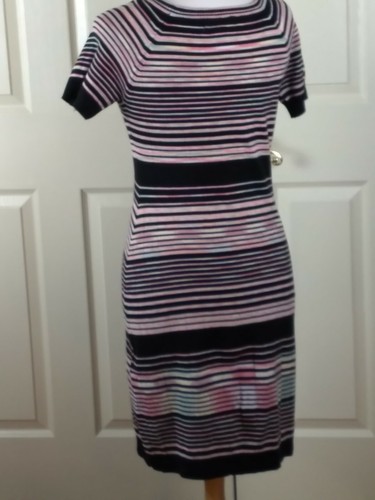 Nine West Womens Sweater Dress Small S Multi-Color Striped Short Sleeve - Picture 5 of 8