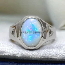 Opal Oval Cut Gemstone With 925 Sterling Silver Ring For Men's #873 *