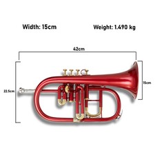 Flugel Horn  Red Color Bb Flat 4 Valve With Hard Case Mouthpiece..