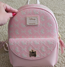 Loungefly Disney Marie Pink All-Over Mini Backpack Bow Accent Zip Gold Hardware