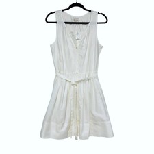 Gap White Fit & Flare Sundress, Size 10, Shirtdress Dobby Weave w Stripes NEW