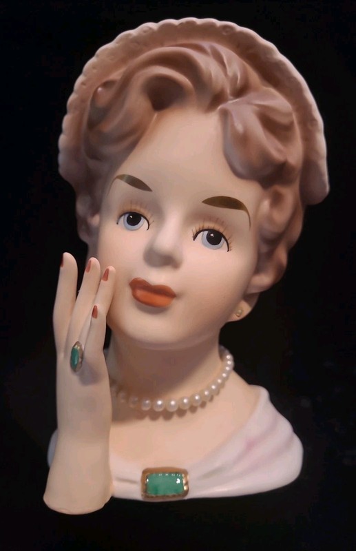 7" Large Vintage Relpo Lady Head Vase Planter K1402 Pink MCM Teenager "As Is"  