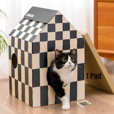 Cardboard Cat House with Scratch Pad Catnip, Cat Play Scratching House for Ind