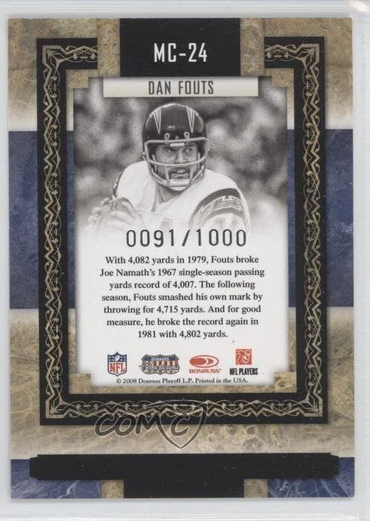 2008 Donruss Americana Sports Legends Museum Collection /1000 Dan Fouts HOF - Image 2 of 2