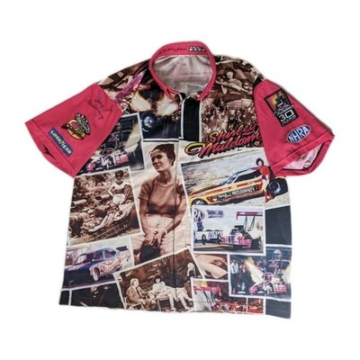 SIGNED Shirley Muldowney Drag Racing Shirt All Over Print Pit NHRA Size Mens XL