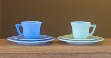 Hazel Atlas Little Hostess Child's Tea Set Cups  Saucer Blue  Green Vintage