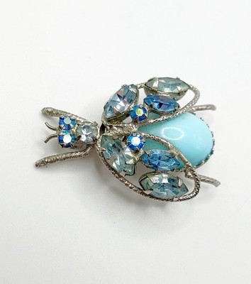 Vintage Regency Jewels Insect Brooch Bug Bee Pin Blue AB Glass Stones