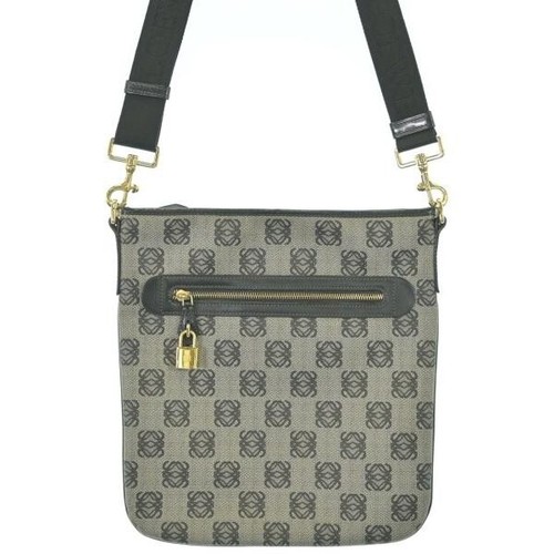 LOEWE Repeat Anagram Canvas Shoulder Bag Gray Gold Padlock Auth