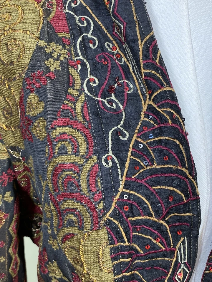 Blazer Chaqueta Tapiz Yak Magik Talla L Frente Abierto Bordado Cuentas Lentejuelas Artístico Foto 4 de 4