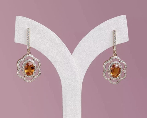 2.50Ct Oval Cut Lab-Created Citrine Drop/Dangle Earrings 14K Yellow Gold Plated - Picture 2 of 8