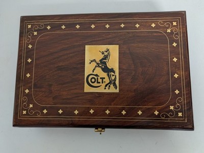 Colt パイソン(4inch)専用 高級木製化粧箱 GUNケース (Blue) Colt Army Revolver Case – Indian Rosewood - Brown Velevt Lined