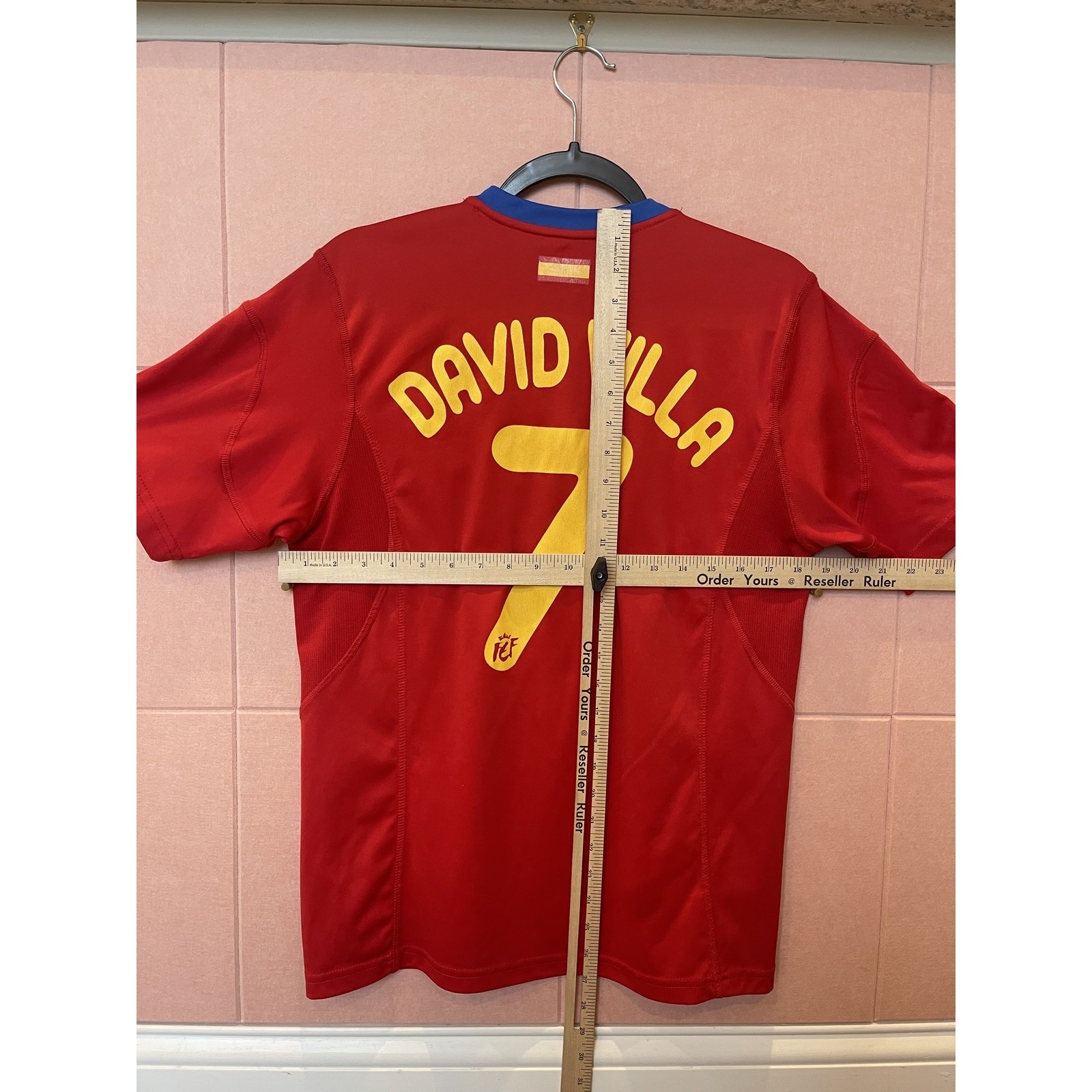 Spain Soccer Jersey Mens Large Red World Cup Football David Villa 7 UEFA Adidas thumbnail 3