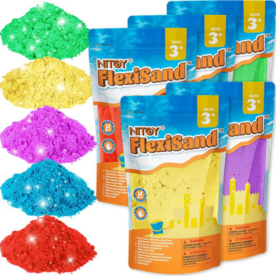 Nitoy Flexisand Value Pack 11Lbs of 5 Colored Moldable Self-Sticking Toy Sand,Ne