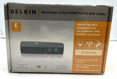 Belkin OmniView E Series 2-Port KVM Switch F1DB102P With Power Supply