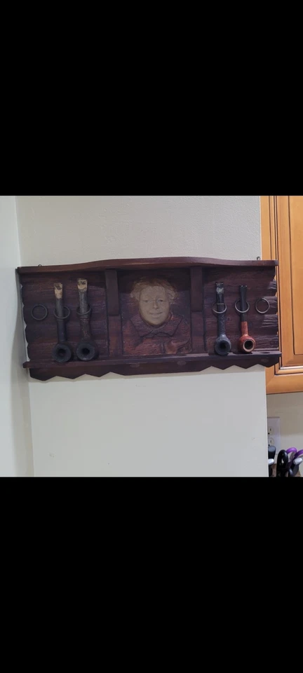 Vintage Pipe Holder Wall Carved Peacan Maple 1890s Mission Art Crafts Walnut ? - Image 2 of 4