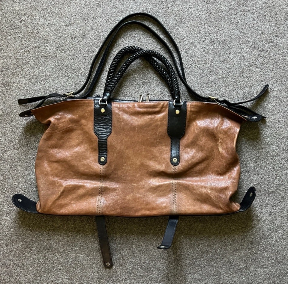 Bolso de Mano Grande de Cuero Jaspe Gryson Forro de Gamuza Marrón Negro Foto 4 de 4