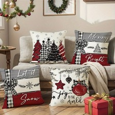 4PCS Christmas Pillow Cover Christmas Tree Bow Home Decor Xmas Cushion Case 18in