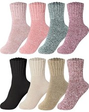 8 Pairs Winter Wool Boot Socks for Women Solid Thick Winter Knit Sweet Color