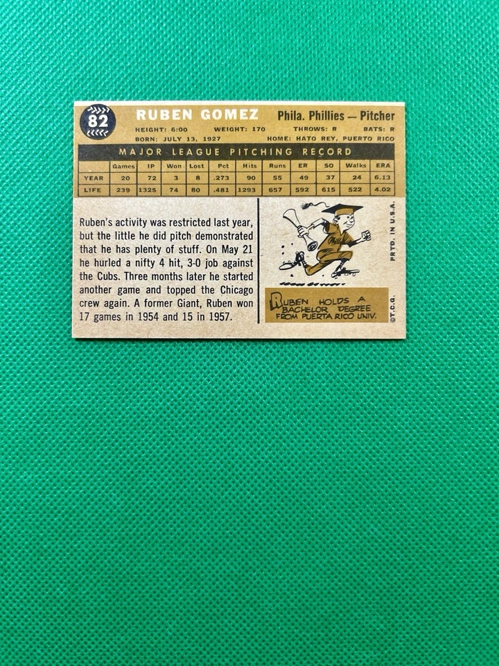 1960 Topps #82 Ruben Gomez Philadelphia Phillies high-end NM            B60#82B2 - Image 2 of 2