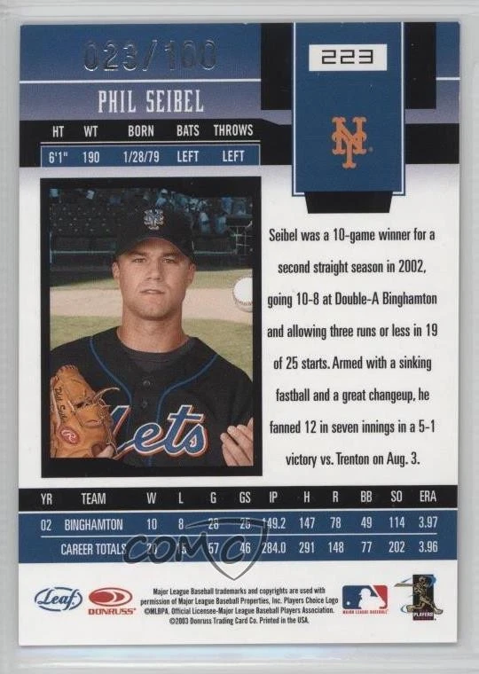 2003 Leaf Certified Materials Mirror Red Signatures Phil Seibel Rookie Auto RC - Image 2 of 2